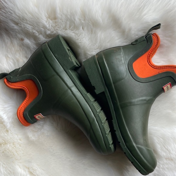 Hunter Women’s Olive and Orange Rain Boots - Picture 2 of 10